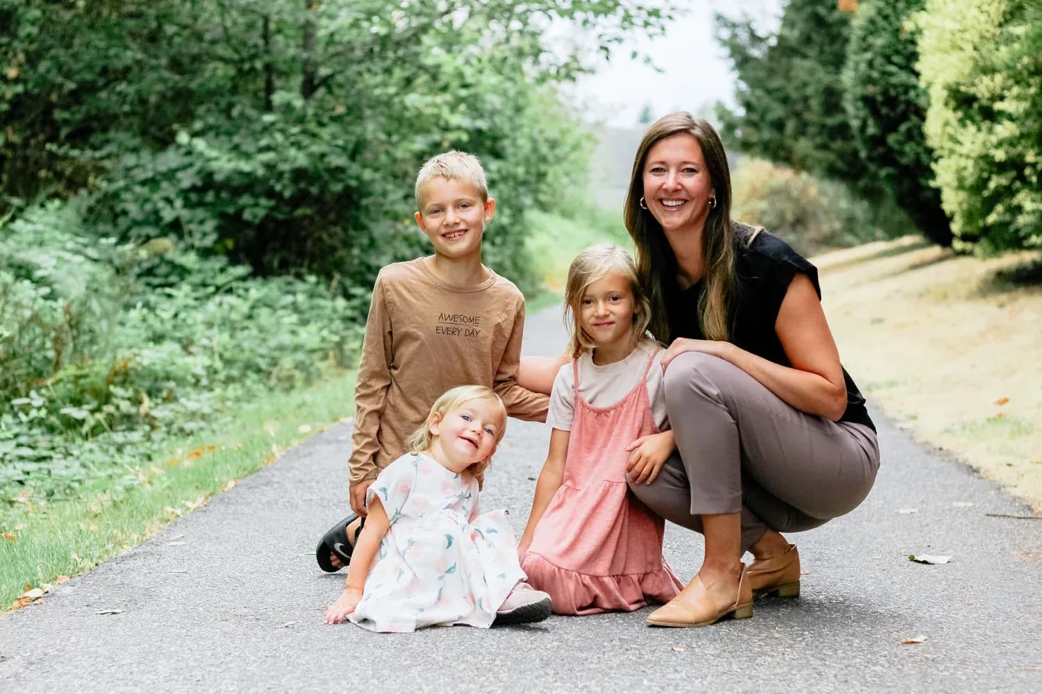 Chelsea with her three kids on the same greenway path